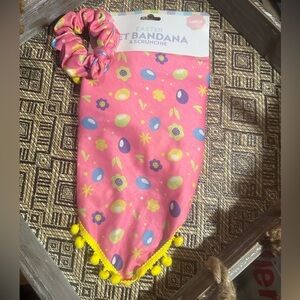 💥 $5 if bundled - Large Pink Easter Print Dog Bandana & Scrunchie for Human NWT